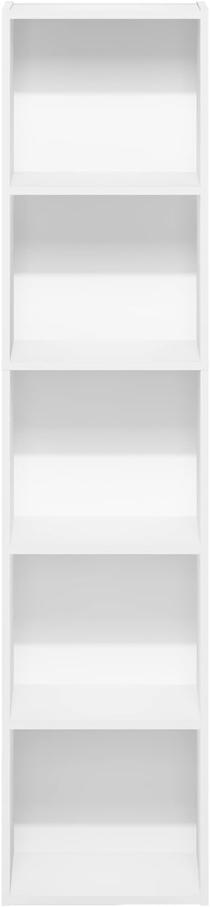 Furinno PASIR Book Shelf, 5-Tier Modern Bookshelf, Open Shelves Bookcase 9 x 12 x 52, Easy Assembly, for Living Room, Bedroom, Home Office, White