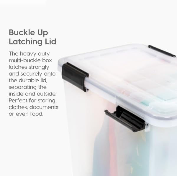 IRIS USA 4-Pack 41 Qt Storage Bins with Gasket Lids, Clear/Black | WeatherPro seal helps protect bulky items for moving, garage, attic and basement storage