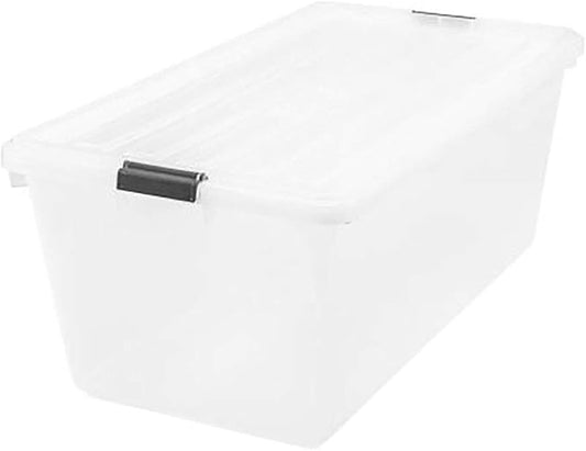 IRIS USA 91 Qt Stackable Storage Bins with Lids, Clear | Clear design makes contents easy to identify while organizing closets, bedrooms and storage rooms, Stackable and nestable