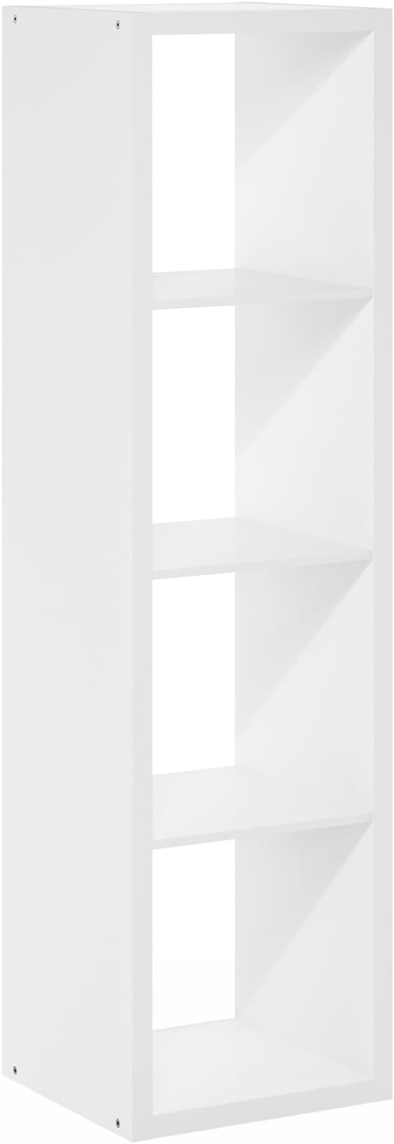 Furinno Cubicle Book Shelf, Vertical 4-Cube Bookshelf, Extra Thick Frame Horizontally & Vertically Reversible Bookcase with Open Back, 14.6" x 16" x 58", for Living Room, Bedroom, Home Office, White