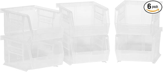 Akro-Mils 30210 AkroBins Plastic Storage Bins, Space-Saving Stackable Bins for Garage, Pantry, Craft Organization, 5" x 4" x 3", Clear, 6-Pack