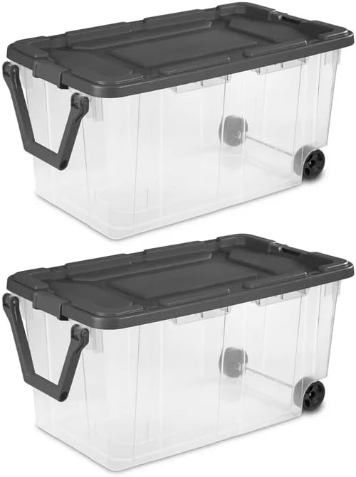 2 Count 160 Quart Wheeled Stacker, Extra Large Durable Clear Bin, Box with Latch Lid and Pull Handle | Extra Large, Durable Clear Bin, Latch Lid, Pull Handle