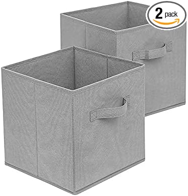 Basic Fabric Storage Bins 10.6 x 10.6 x 11 Storage Cubes 2 Pack Grey | Foldable Clothing Storage Bins, Reinforced Handles, Sturdy, Lightweight, Space-Saving, For Closet, Shelf, Nursery And Bedroom