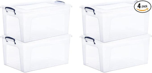 Superio Storage Bins with Lids, Clear Plastic Containers for Organizing, Stackable Totes, BPA Free, Odor Free, Organizer Boxes for Home, and Dorm (4 Pack, 28.5 Qt)