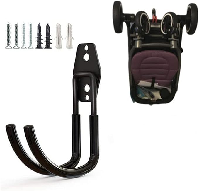 Zoele Wall Mount Baby Stroller Hanger - Baby Stroller Rack Holder, Garage Power Tool Hanger Wall Hook, Steel Garage Tool Storage Organizer Utility Hooks (Black)