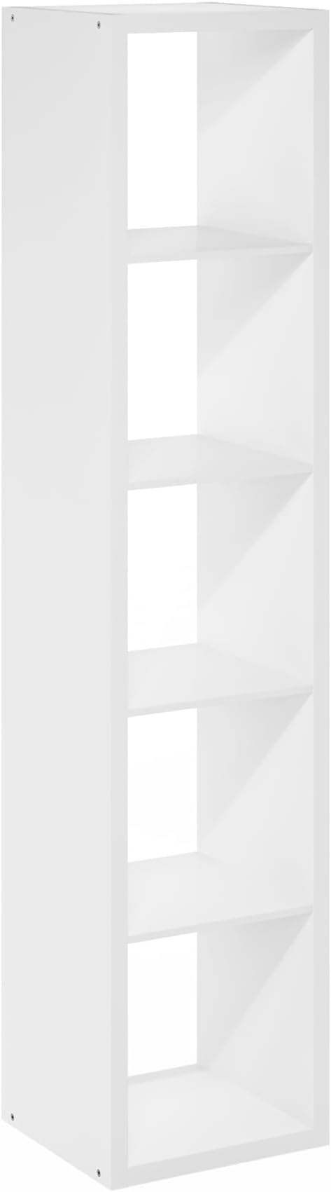 5-Cube Tall Cubicle Bookshelf, Cube Bookcase with Open Back, Reversible Book Shelf, Cube Storage Organizer, 15 x 16 x 72, for Living Room, Home Office, White