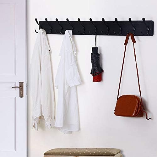 Coat Rack Wall - Heavy-Duty 38-1/4" Long, with Reinforced 10 Custom Tri-Hooks, Solid Wood Wall Hanger for Coats Hat Jackets - Rustic Farmhouse Entryway Hallway Storage, Black