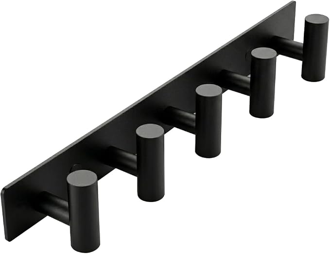 Matte Black Coat Rack Wall Mount - 5 Hooks, Heavy Duty Stainless Steel Wall Hooks for Towels, Coats, Robes, Bags, Hats, Keys, Wall Coat Hanger for Bathroom, Entryway, Kitchen, Hotel, Bedroom, Office