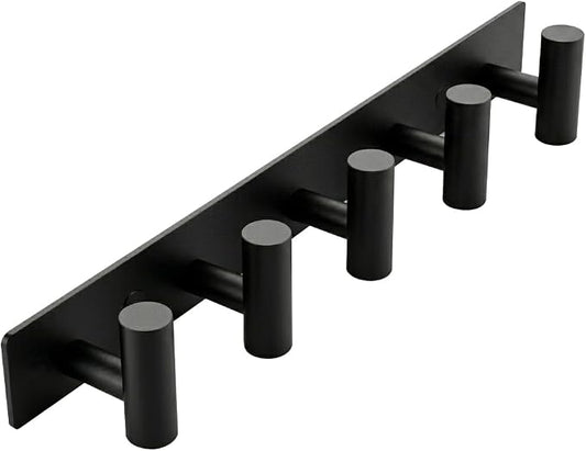 Matte Black Coat Rack Wall Mount - 5 Hooks, Heavy Duty Stainless Steel Wall Hooks for Towels, Coats, Robes, Bags, Hats, Keys, Wall Coat Hanger for Bathroom, Entryway, Kitchen, Hotel, Bedroom, Office