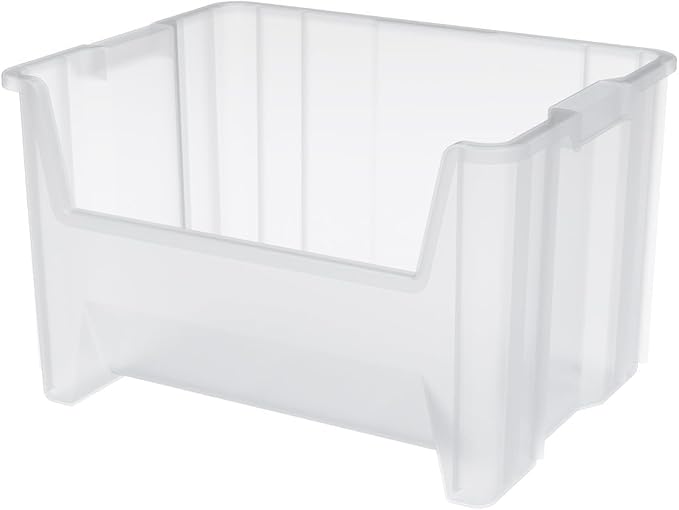 Akro-Mils 13017 Stak-N-Store Stackable Storage Bins, Heavy Duty Garage Storage Containers, Open Front Plastic Organizer for Tools, Shelves, Closet Organizer, 15" x 20" x 12-1/2", Clear, 3-Pack