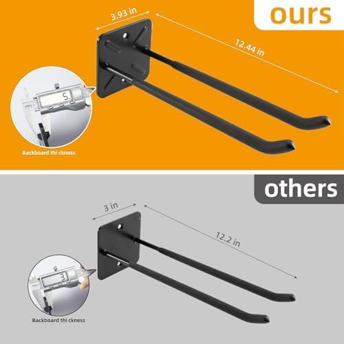 Sinoer 4 Pack Metal Wall Mount Garage Double Storage Hooks | 12.44 inch heavy double wall hooks store ladders, bikes, tires, garden tools & strollers for garage storage