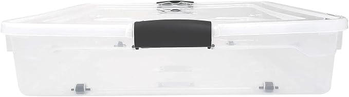 HOMZ 56 Quart Clear Latching Underbed Plastic Storage with Wheels, 2-Pack, Multipurpose for Clothes, Shoes, and Bedding