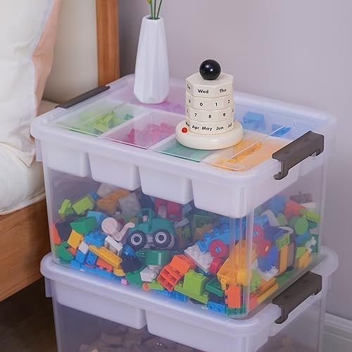 Citylife 32QT 4Packs Clear Craft Organizers and Storage Box with Tray | Stackable Art Supply Organizer Storage Bins with Lids for Beads, Markers, Sewing, Tools, Clothes, Files, Office Supplies