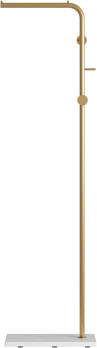TIEOU Gold Coat Racks, Metal Coat Racks Freestanding with Crossbar and 3 Hooks, Modern Coat Hanger with Marble Base, L Shaped Coat Stand for Entryway, Bedroom, Living Room, Office