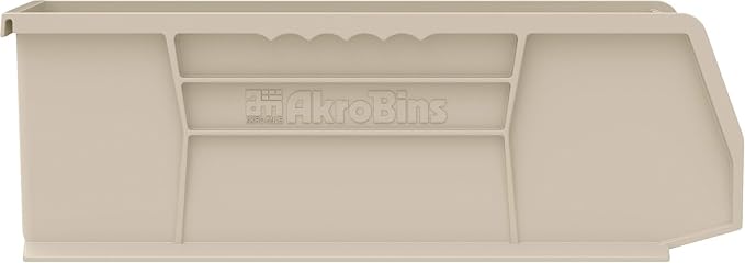 Akro-Mils 30234 AkroBins Plastic Storage Bins, 15"x5"x5", Stone, 12-Pack | Space-Saving Stackable Bins for Garage, Pantry, Craft Organization