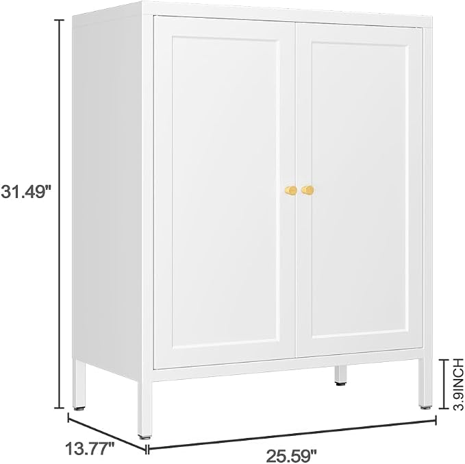 Metal Accent Storage Cabinet for Home, LivingRoom,Office,Kitchen- Metal Locker Cabinet with 1 Adjustable Shelves-Bathroom Floor Storage Cabinet Freestanding Organizer(Square Door, White)