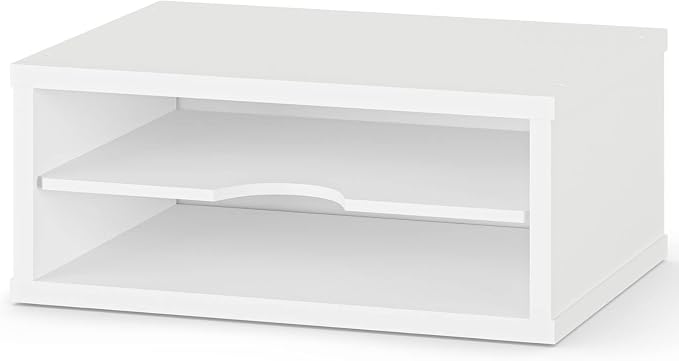 Ballucci File Organizer, 2-Tier Document Paper Sorter, Stackable Wood Desk Organizer Mail Holder, Monitor Stand with Storage Shelves, White
