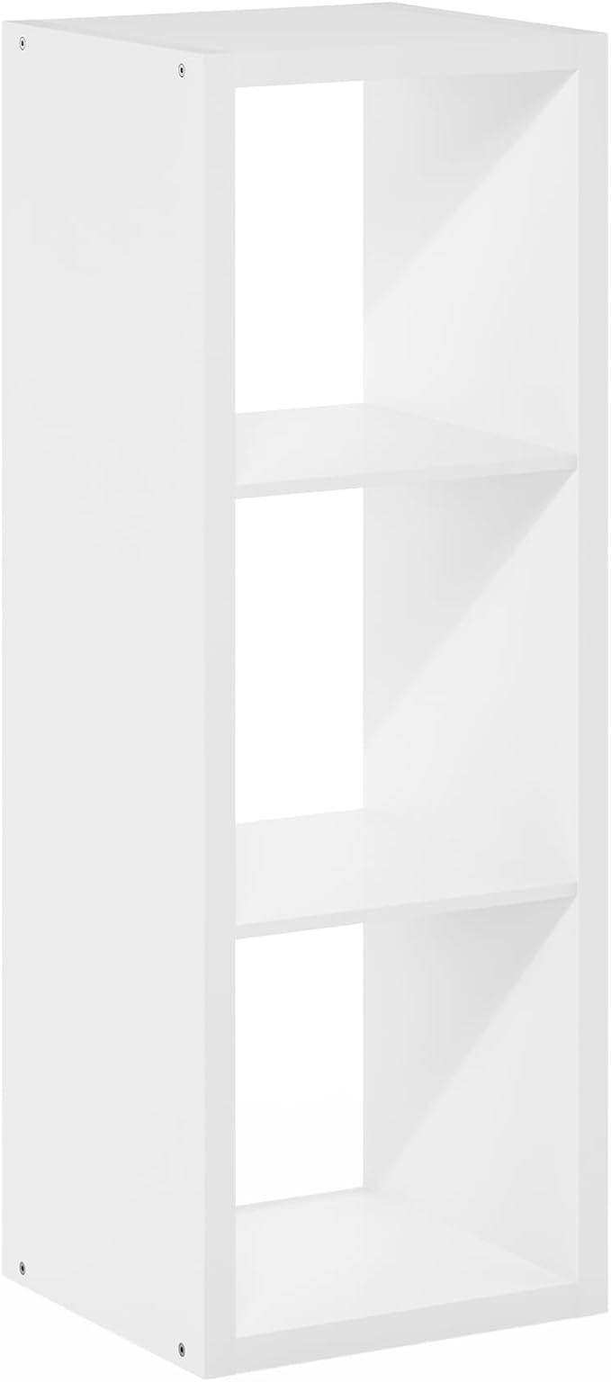 Furinno Cubicle Book Shelf, 3-Cube Bookshelf, Extra Thick Frame Horizontally & Vertically Reversible Bookcase with Open Back, 14.6" x 16" x 44", for Living Room, Bedroom, Home Office, White