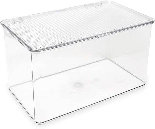 Isaac Jacobs Large Stackable Organizer Bin (10.75” x 6.5” x 6.1”) | With Hinged Lid, Clear Storage Box Home Office School Fridge Bathroom Kitchen Pantry Container BPAFree Food Safe