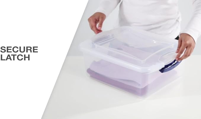 66 Qt Storage Bins 6-Pack, Clear Plastic Containers with Latching Lids | Clear Base & Lid, Secure Blue Latches, Recessed Stacking, 66Qt Capacity, BPA-Free Plastic