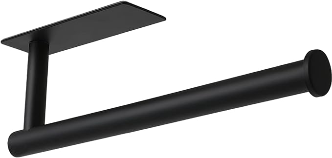 theaoo Under Cabinet Paper Towel Holder for Kitchen, Adhesive, Black | Wall Mounted Paper Towel Roll Rack for Bathroom or Kitchen, SUS304 Stainless Steel, Self-Adhesive or Screw Installation