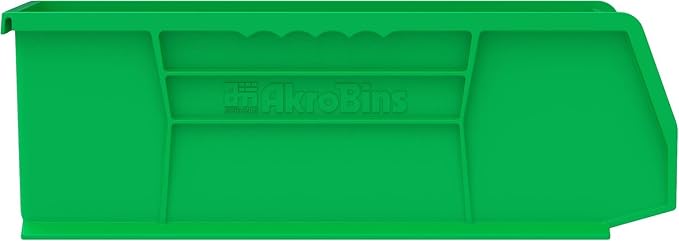 Akro-Mils 30234 AkroBins Plastic Storage Bins, 15"x5"x5", Green, 12-Pack | Space-Saving Stackable Bins for Garage, Pantry, Craft Organization