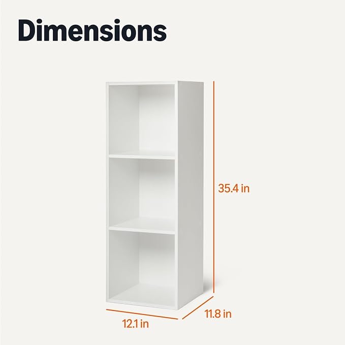 Amazon Basics 3-Cube Bookcase Compatible with Fabric Storage Cube Organizers, Sturdy, Easy to Assemble, White