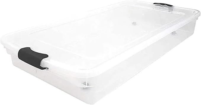 HOMZ 2-Pack Under Bed Storage Containers with Wheels - Home Organization Clear Plastic Storage Bins with Lids and Secure Latches - Durable, Stackable & Low-Profile, 60 Quart | Stackable Underbed Container Set for Shoes, Bags, Clothes, and Towel Organiz...