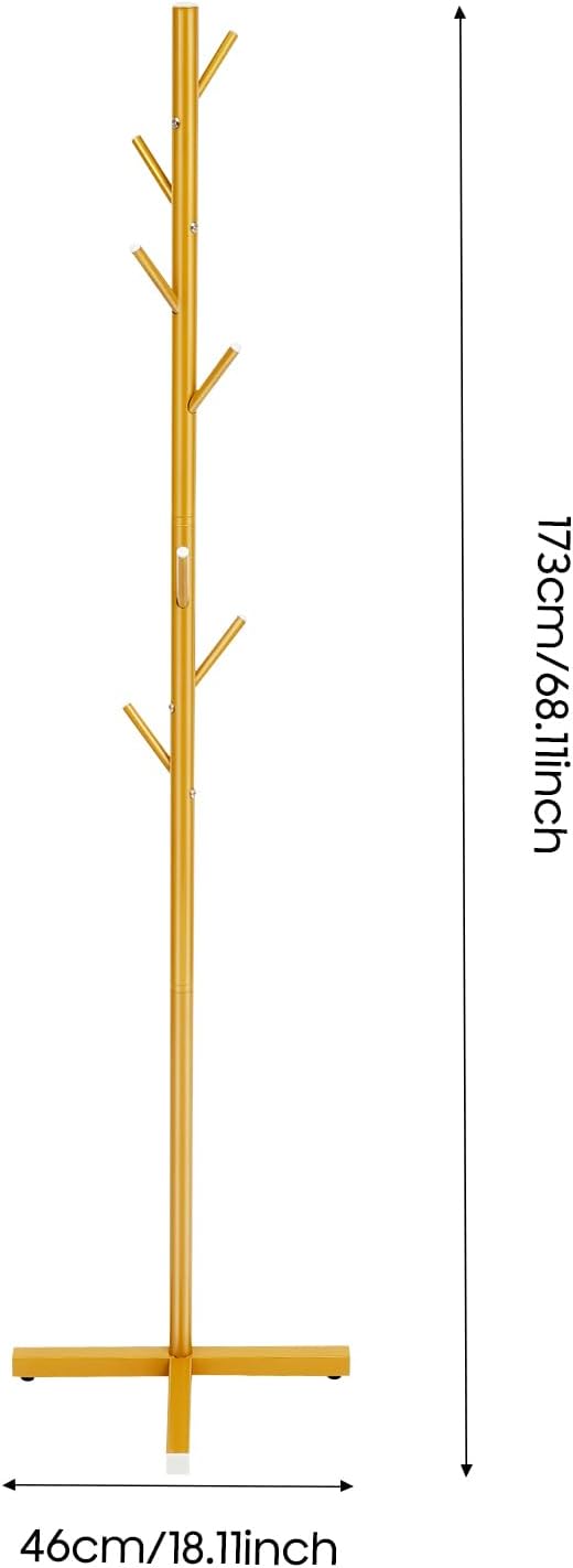 Metal Coat Rack Stand, Modern Coat Rack Freestanding with 7 Hooks, Coat Racks Easy to Assemble, Coat Tree Stand for Bags, Hats, Entryway, Office (Golden)