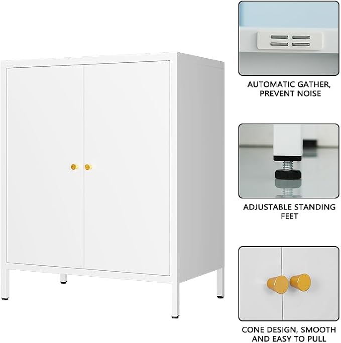 2 Door Metal Accent Storage Cabinet for Home, Living Room, Office Room,Kitchen-Metal Locker Cabinet with 1 Adjustable Shelves-2-Tier (Small 2 Door Cabinet, White)