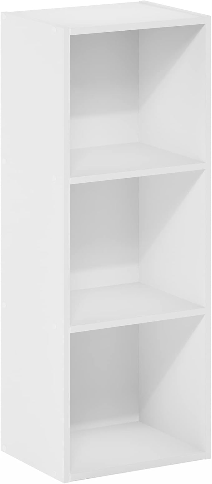 Furinno PASIR Book Shelf, 3-Tier Bookshelf, Easy Assembly Bookcase with Open Shelves, 9 x 12 x 32, for Living Room, Bedroom, Home Office, Plain White