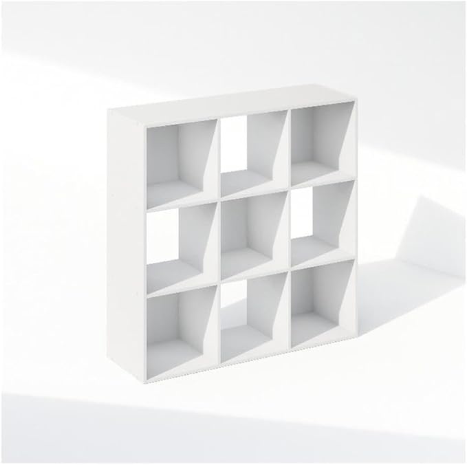 Furinno PELLI Book Shelf, 9-Cube Bookshelf, 3x3 Cube Storage Organizer Bookcase, 11.7 x 35.3 x 35.4, for Living Room, Bedroom, Home Office, White