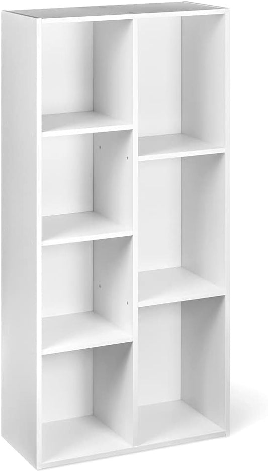 Amazon Basics 7 Cube Organizer Bookcase, Storage Shelf for Home and Office, Display Storage Organizer, Sturdy with Easy Assembly, 9.25"D x 19.49"W x 41.73"H, White
