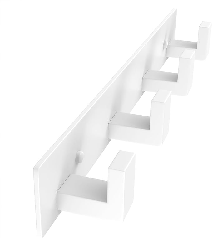PMMASTO Stainless Steel Coat Rack Wall Mounted, Heavy Duty Metal Hook Rail for Hanging Coats Hats Towels Robes Bags, Modern Wall Hooks Organizer (White, 4 "L Hooks, 1 Pack)