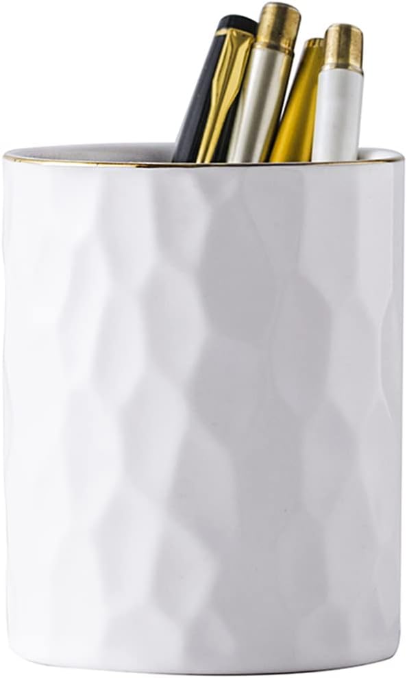 Ceramic Aesthetic Pen Holder for Desk Cute White Pencil Holder Cup Pot Desk Organizer Office Supplies - Stylish Office Decor, Makeup Brush Holder,Toothbrush Holder (White)