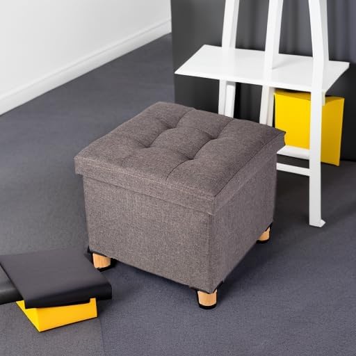 BRIAN & DANY Ottoman with Storage, Square Small Storage Ottoman Foot Rest with Legs, Ottomans Foot Stool for Dorm, Living Room, Entryway 14.8"x14.8"x17.8" (Brown)