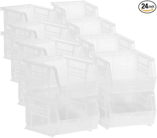 Akro-Mils 30210 AkroBins Plastic Storage Bins,Space-Saving Stackable Bins for Garage,Pantry,Craft Organization,5-Inch x 4-Inch x 3-Inch,Clear,(Pack of 24)