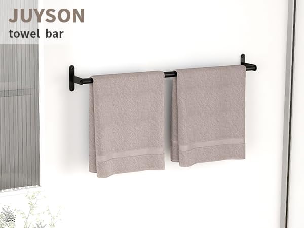 JUYSON Single Towel Bar for Bathroom, 24 Inch Towel Rack, Black | Wall Mounted, Stainless Steel, Rust Resistant, Space-Saving Design, Easy Installation