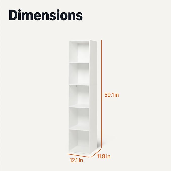 Amazon Basics 5-Cube Bookcase Compatible with Fabric Storage Cube Organizers, White | Compatible with Fabric Storage Cube Organizers