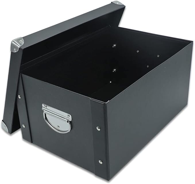 GUOZI Collapsible Storage Box, Decorative Memory Box with Lid & Metal Reinforced Corners, Cardboard File Bin with Handles, Organizer Gift Box for Keepsake Toy Photos Office Nursery Wardrobe Bookshelf | Reinforced metal corners. Easy-grip handles. Stora...