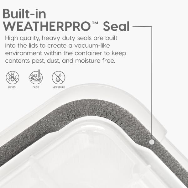 IRIS USA WeatherPro Storage Bins with Lids, 63 Qt, Gasket Seal, 2 Pack | BPA-free gasket seal helps protect documents, clothing, pet food, crafts, and household supplies from dust and moisture.