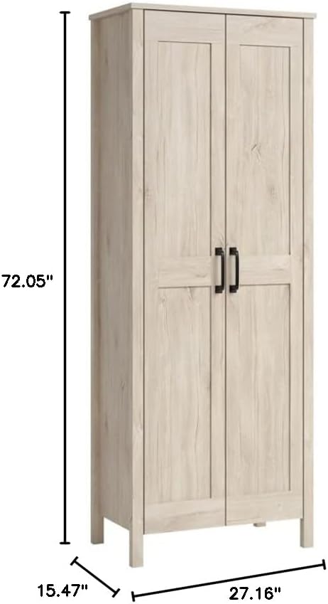 Sauder 2-Door Storage Cabinet, Tall Wooden Organizer, in a Chalk Oak Finish