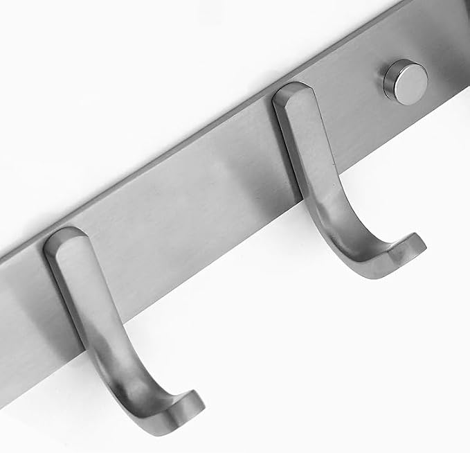 Wall Mounted Coat Hook Rack, 16-Inch with 6 Hooks, 304 Stainless Steel Brushed Nickel, for Bedroom, Bathroom, Foyer, Hallway
