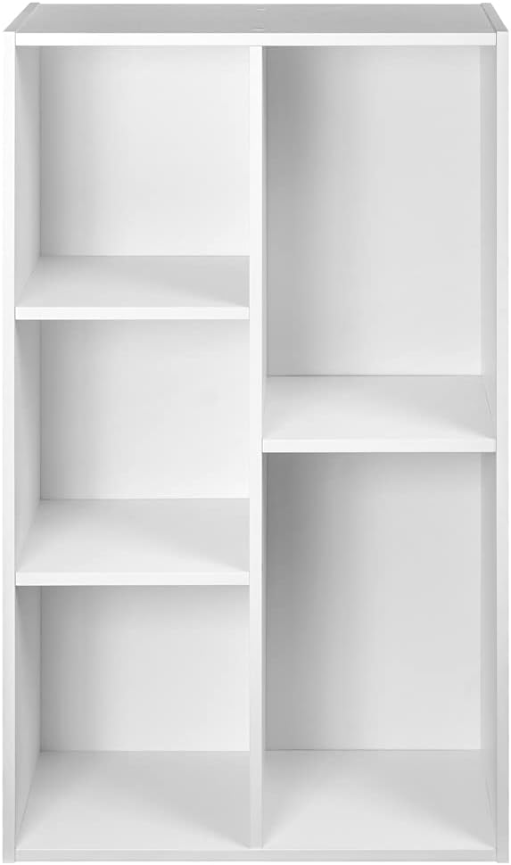 Amazon Basics 5 Cube Storage Organizer Bookcase, Sturdy Shelves for Books and Collectibles, White, 9.25"D x 19.49"W x 31.5"H | Storage Shelves