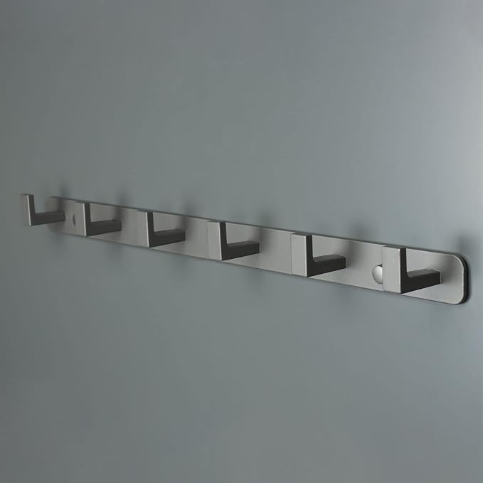 Coat Rack, Heavy Duty Stainless Steel 6 Tri Coat Hook Hanger, Wall Mounted Storage Wall Hooks, Rustic Clothes Hook/Key Hook Rail for Bathroom Kitchen Entryway(6 Hook Grey)