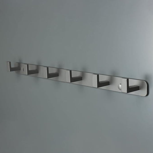 Coat Rack, Heavy Duty Stainless Steel 6 Tri Coat Hook Hanger, Wall Mounted Storage Wall Hooks, Rustic Clothes Hook/Key Hook Rail for Bathroom Kitchen Entryway(6 Hook Grey)