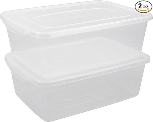16 Quart Clear Storage Bin, Plastic Tubs with Lids Storage, 2-Pack | Full Transparent Container, Stackable, Durable Box, Food Container, Organizer Bin, Shoe Box, Proofing Container
