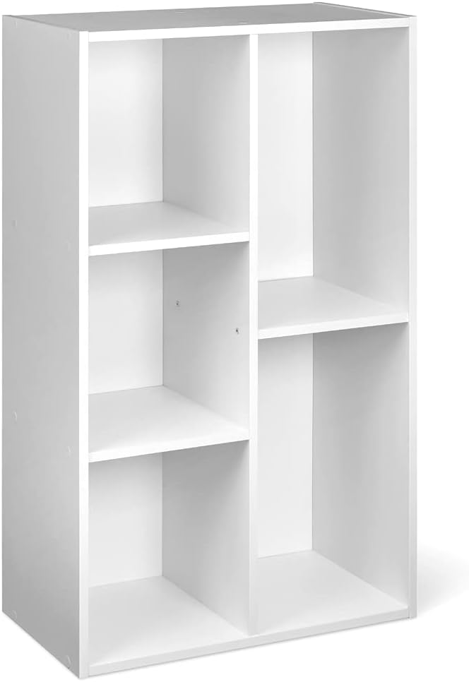 Amazon Basics 5 Cube Storage Organizer Bookcase, Sturdy Shelves for Books and Collectibles, White, 9.25"D x 19.49"W x 31.5"H | Storage Shelves