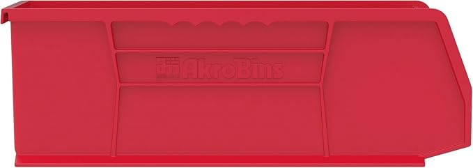 Akro-Mils 30234 AkroBins Plastic Storage Bins, 15"x5"x5", Red, 12-Pack | Space-Saving Stackable Bins for Garage, Pantry, Craft Organization
