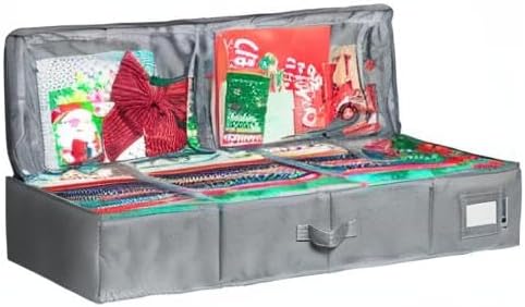 HOLDN’ STORAGE Premium Wrapping Paper Storage Container, Grey | Durable 600D Tear-Proof, Fits 27 Rolls Gift Wrap, Extra Pockets for Ribbons & Bows, Underbed Storage